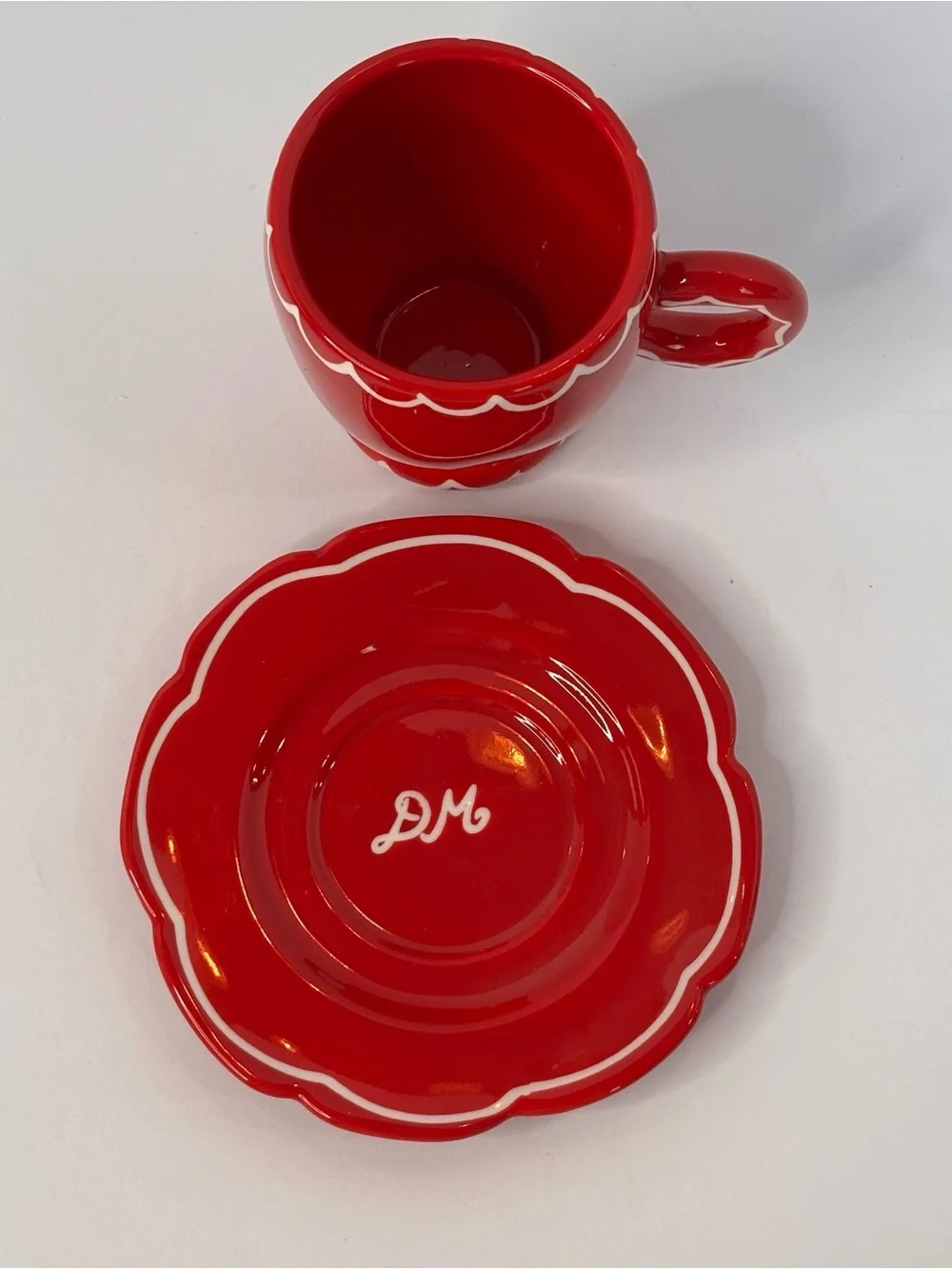 Damson Madder X Anthropologie Hand Painted Espresso Cup & Saucer Red & White NWT